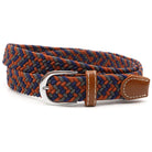 Hole-free elastic belt with metal buckle and woven design - blue gray brown