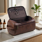 Compact Travel Cosmetic Bag with Multiple Compartments and Hanging Hook - dark brown