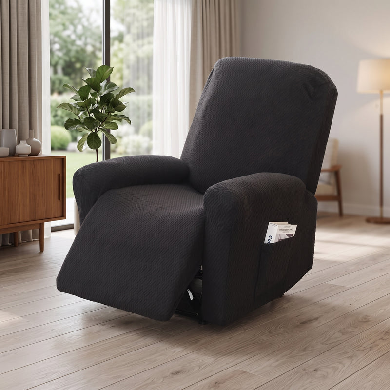 Stretch Armchair Cover With Side Pocket - obsidian shadow