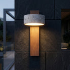Wall sconce light with rotatable stone shade - walnut colour & beige