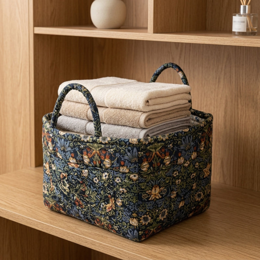 Storage Basket with Floral Pattern and Cotton Handles - rose