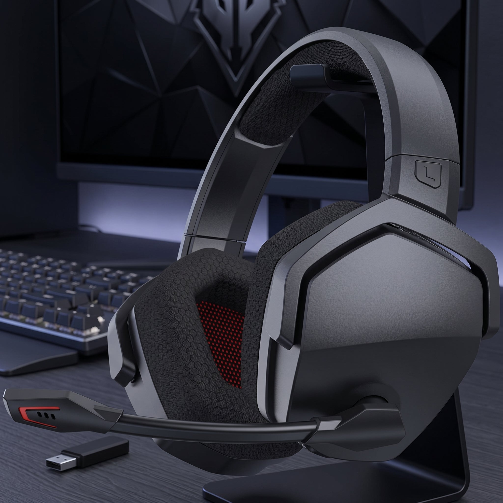 Wireless gaming headset with microphone and noise cancellation - red