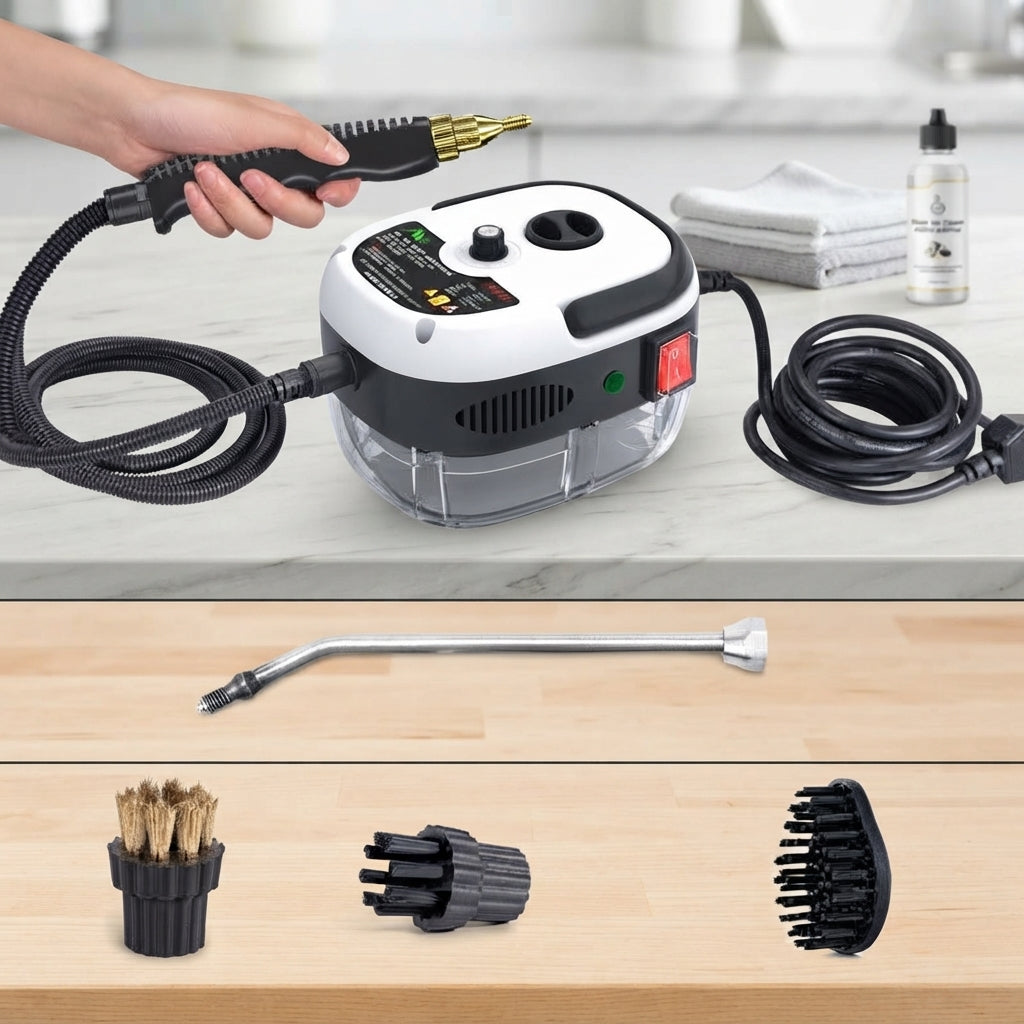 Steam Cleaner With Six Speed Settings And Three Brush Heads - white