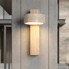 Wall sconce light with rotatable stone shade - wood colour & beige