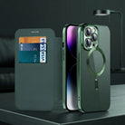 Magnetic leather flip phone case with RFID blocking - green