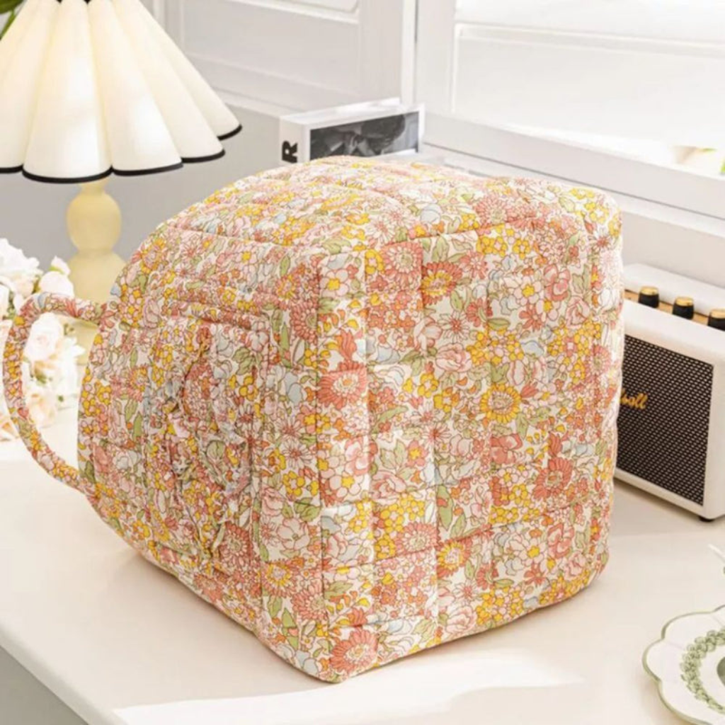 Storage Basket with Floral Pattern and Cotton Handles