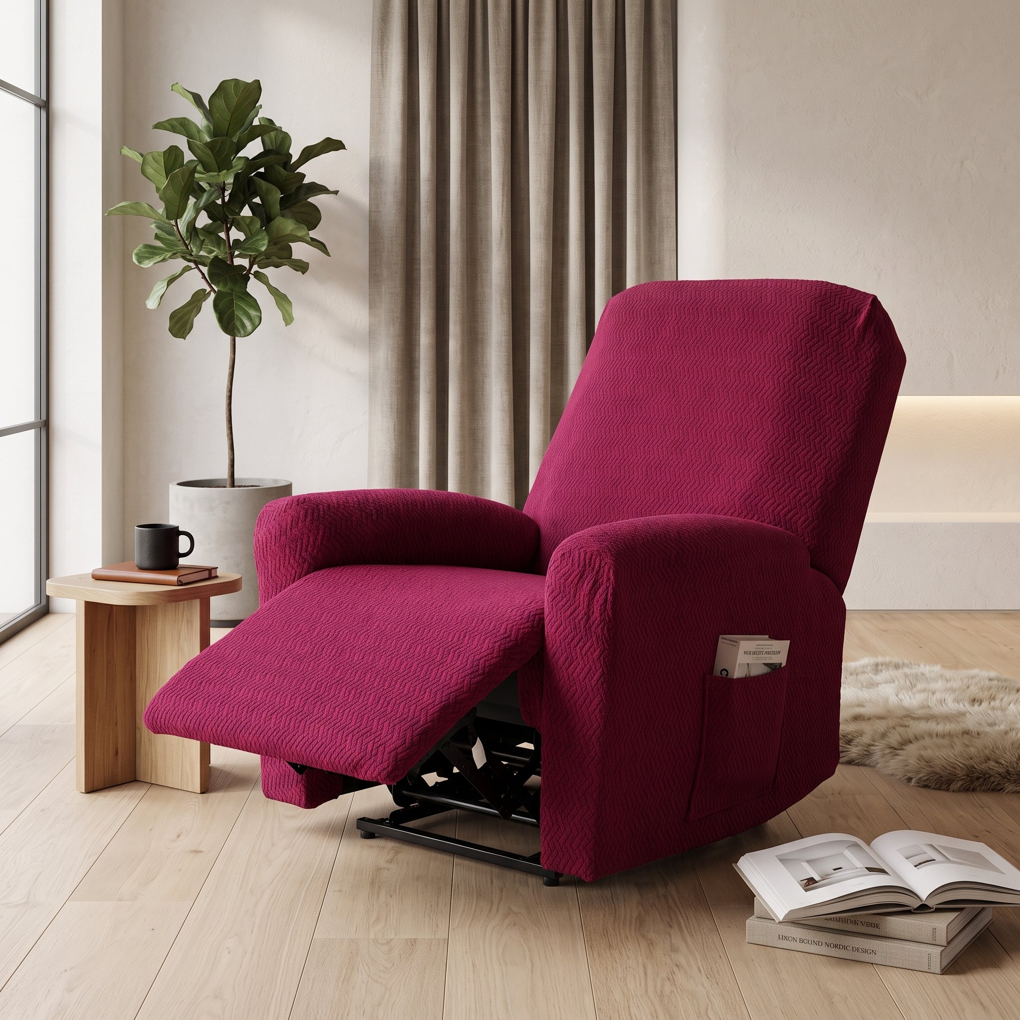 Stretch Armchair Cover With Side Pocket - crimson stitch