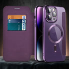 Magnetic leather flip phone case with RFID blocking - purple