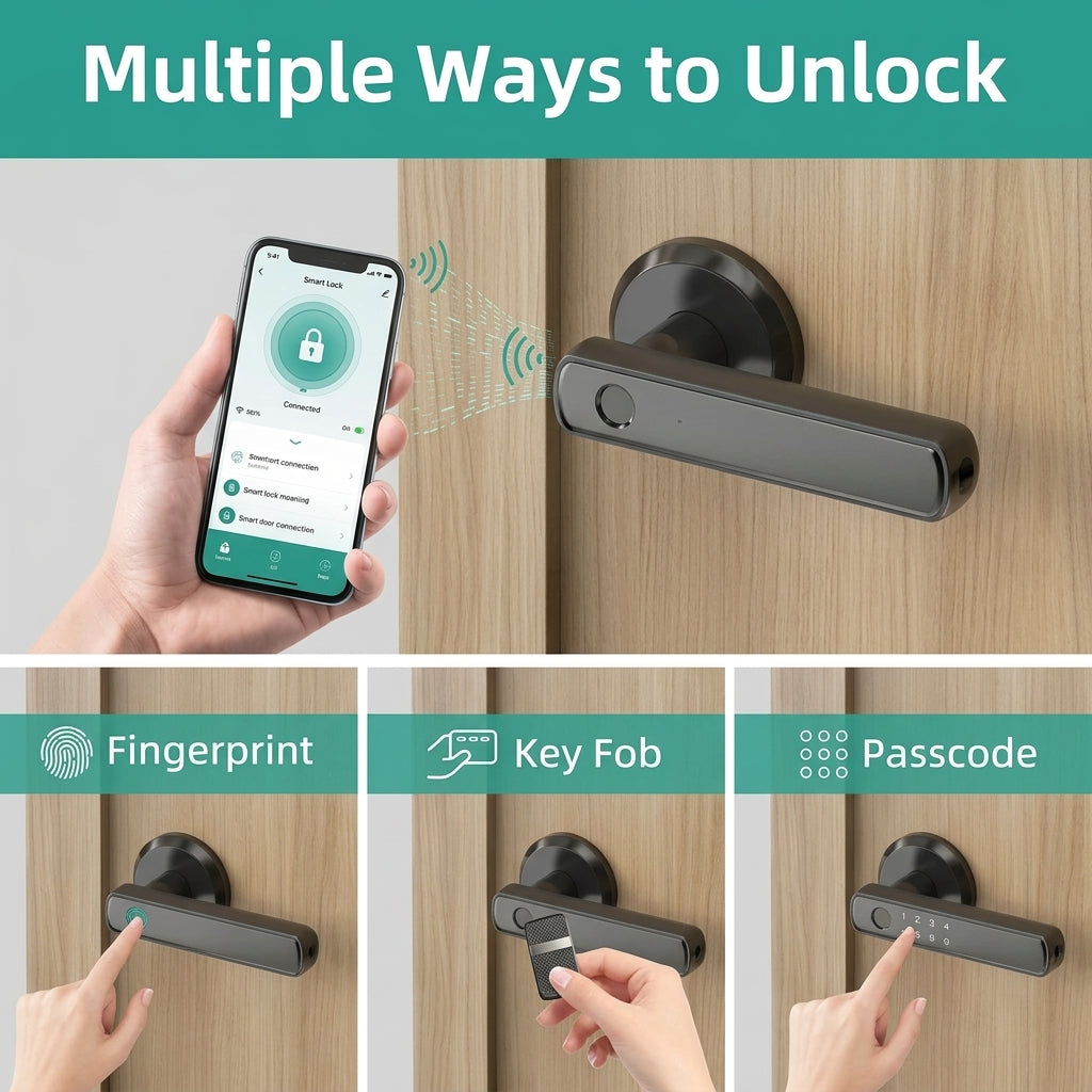 Smart door lock with fingerprint access and digital keypad