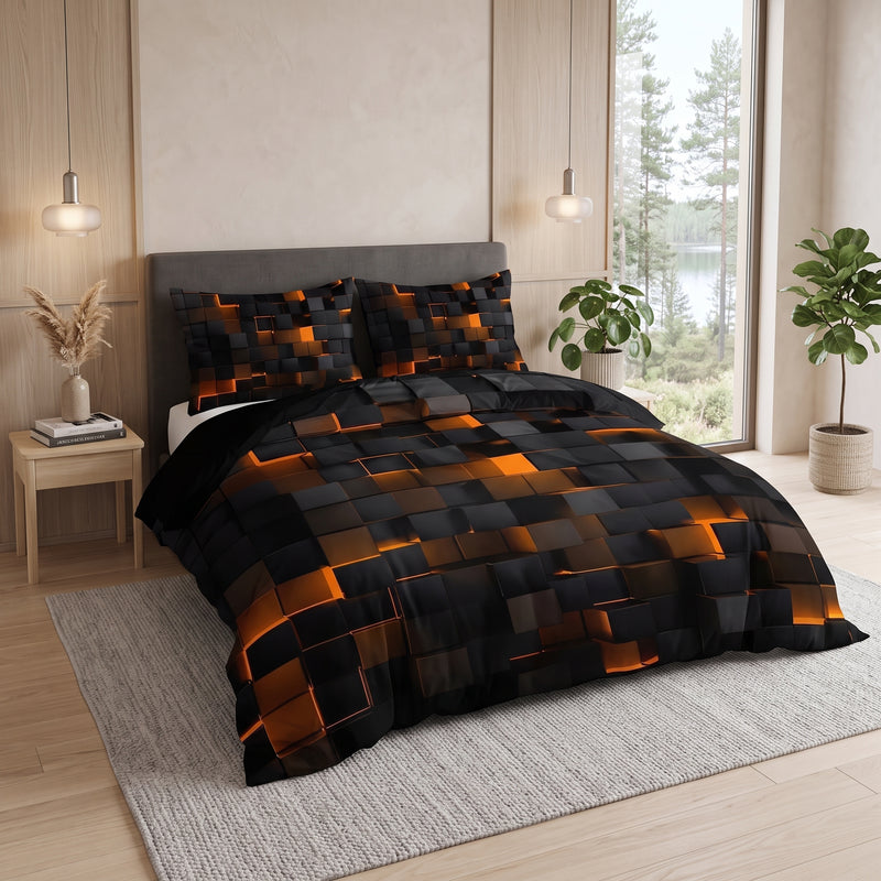 Bedding set with geometric duvet cover and pillowcases - yellow