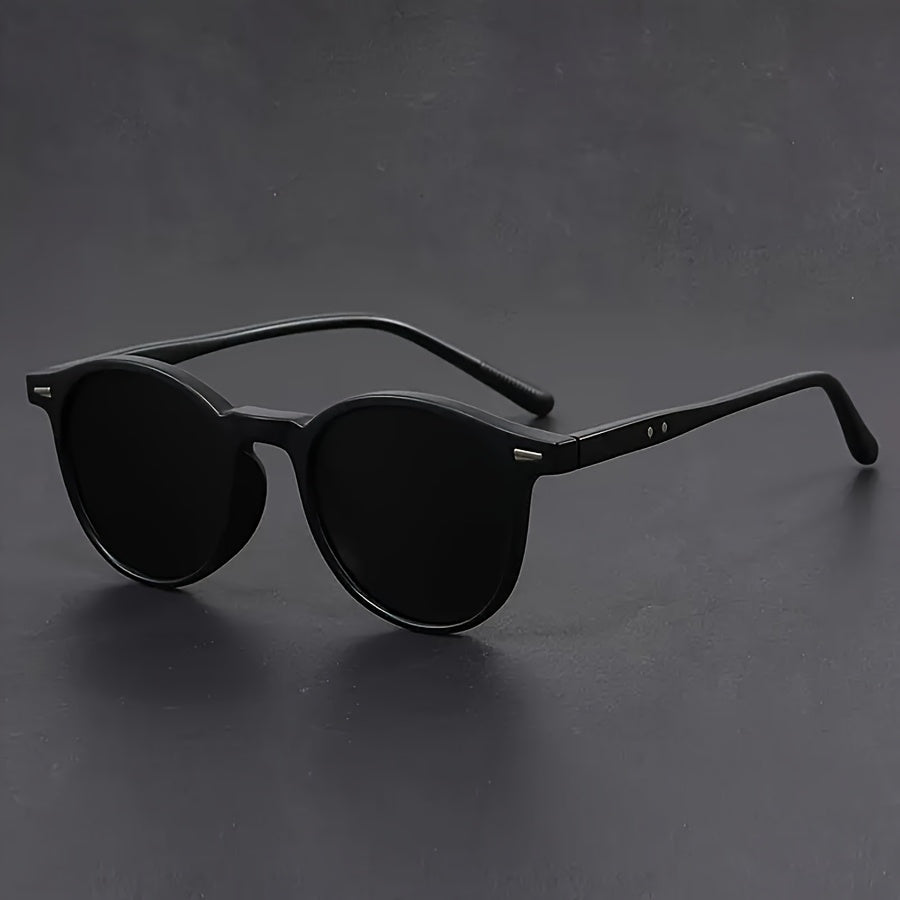 Men's round retro sunglasses with classic frame - black
