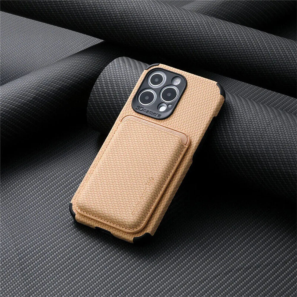 iPhone wallet case with card holder and protective edges - beige