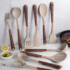 Kitchen Utensil Set With Silicone Heads Wooden Handles