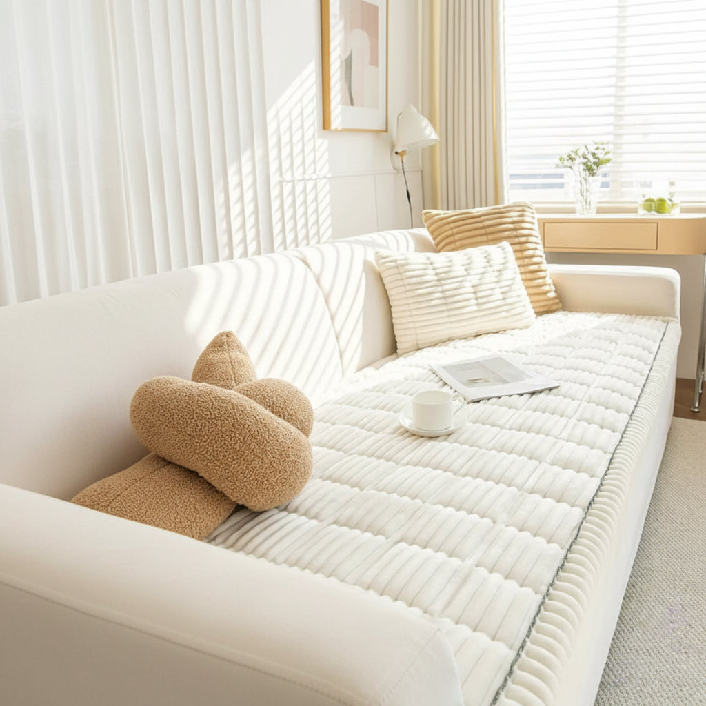 Sofa Seat Cover Quilted Non Slip Winter Style - soft snow