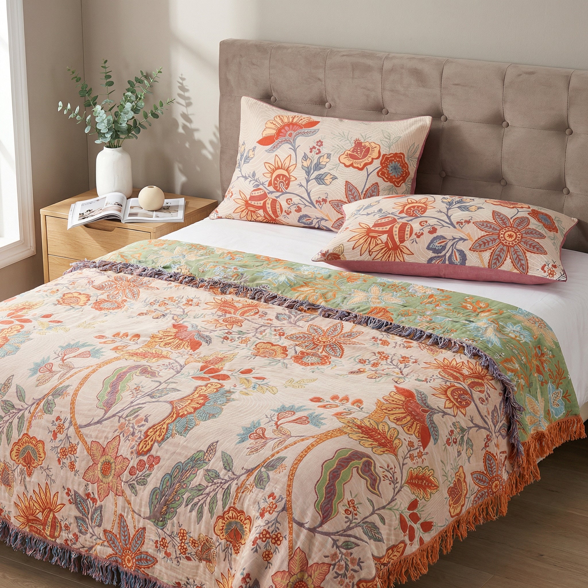 Pillow Cover with Floral Jacquard Double Sided Design