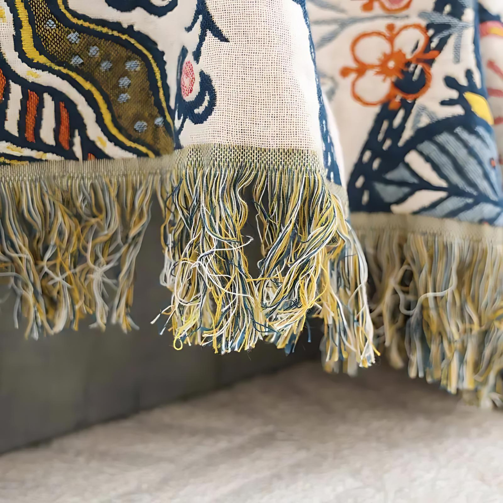 Throw Blanket for Sofa with Floral Fringed Edges
