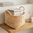 Storage Basket with Floral Pattern and Cotton Handles - petal