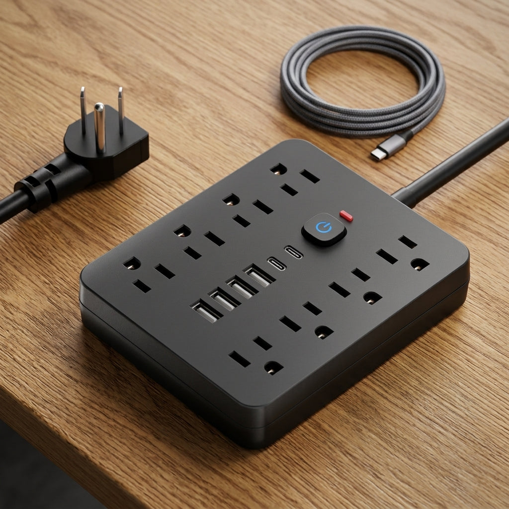 Power Strip Multi Outlet With USB Type C Ports - black