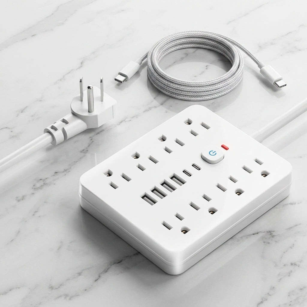 Power Strip Multi Outlet With USB Type C Ports - white