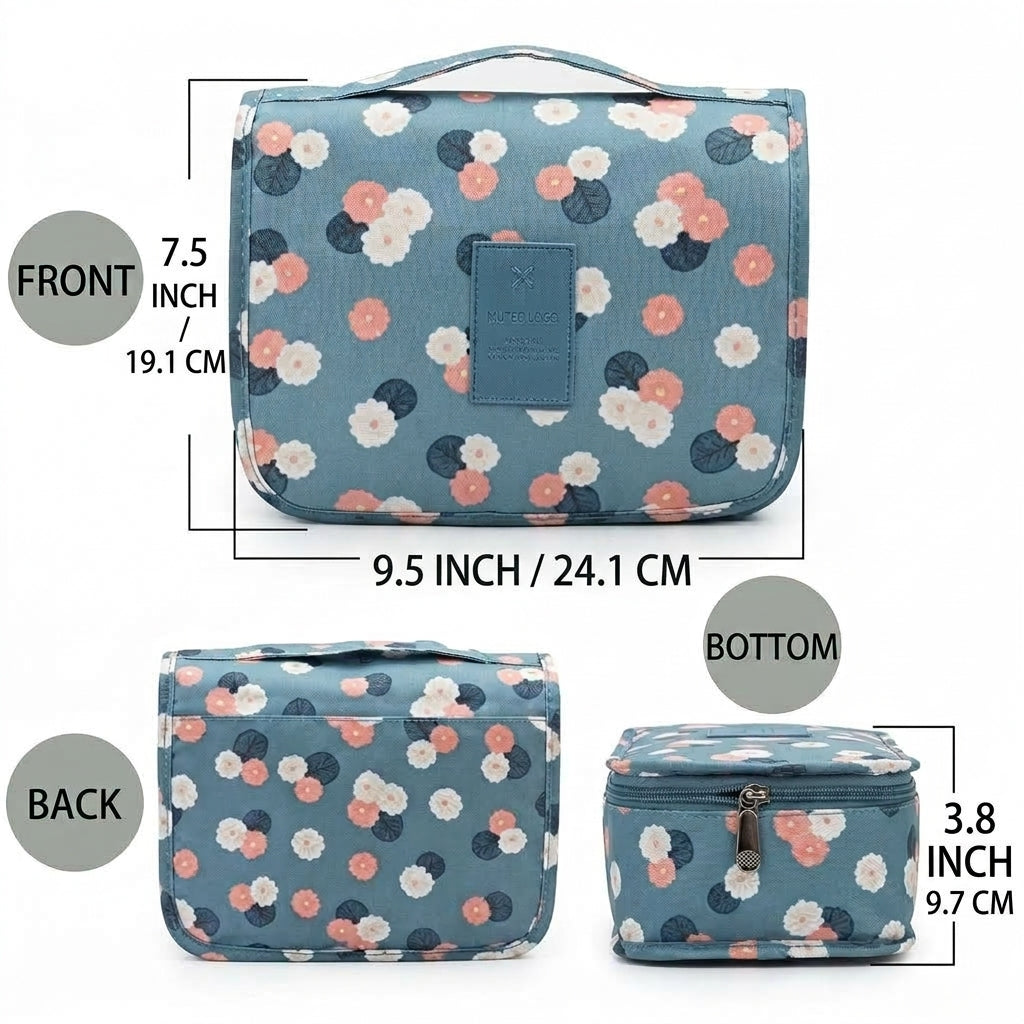 Toiletry bag with multiple compartments and hanging hook