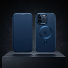 Magnetic leather flip phone case with RFID blocking
