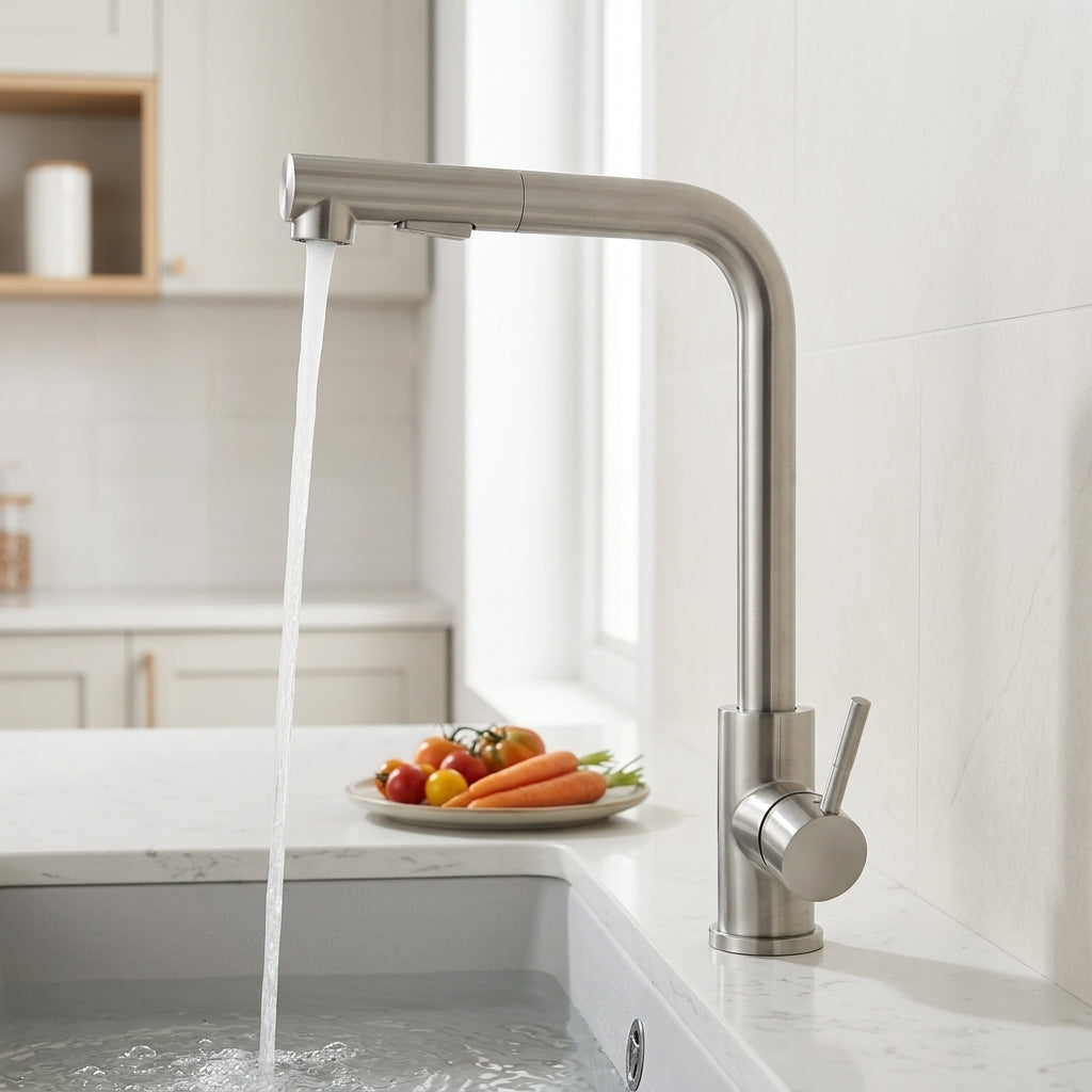Kitchen Faucet with Pull Out Spray Head and Ceramic Valve - brushed nickel