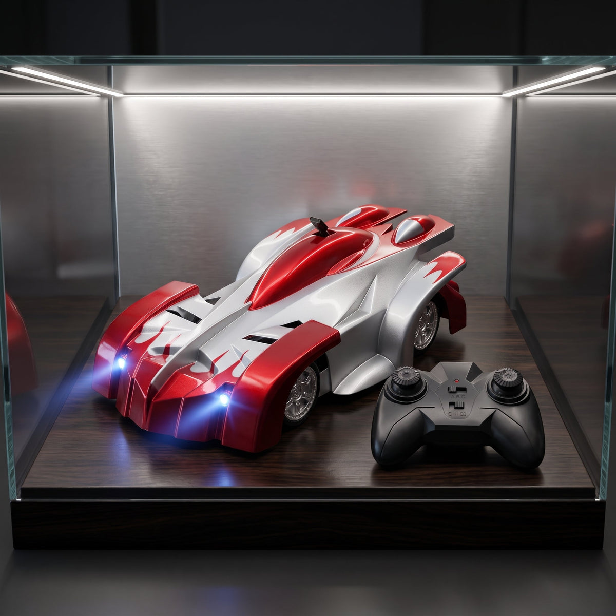 Remote control wall climbing car with LED lights - red rc