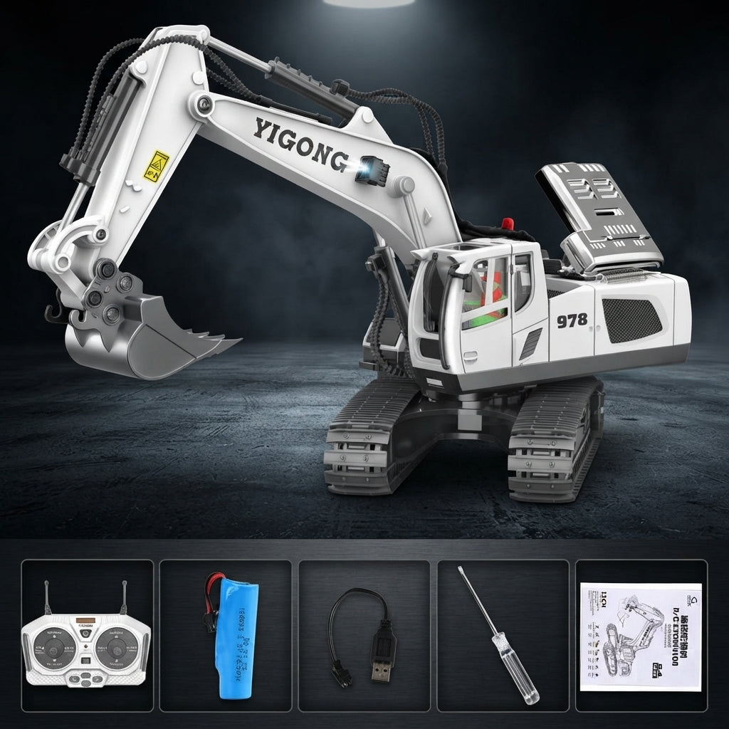 Hydraulic Excavator With Remote Control And Quick Coupler - white