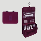 Toiletry bag with multiple compartments and hanging hook - wine red