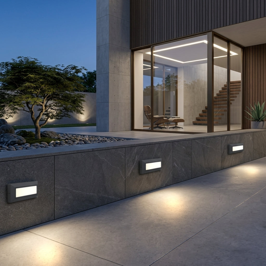 Recessed LED Outdoor Step Wall Light - black