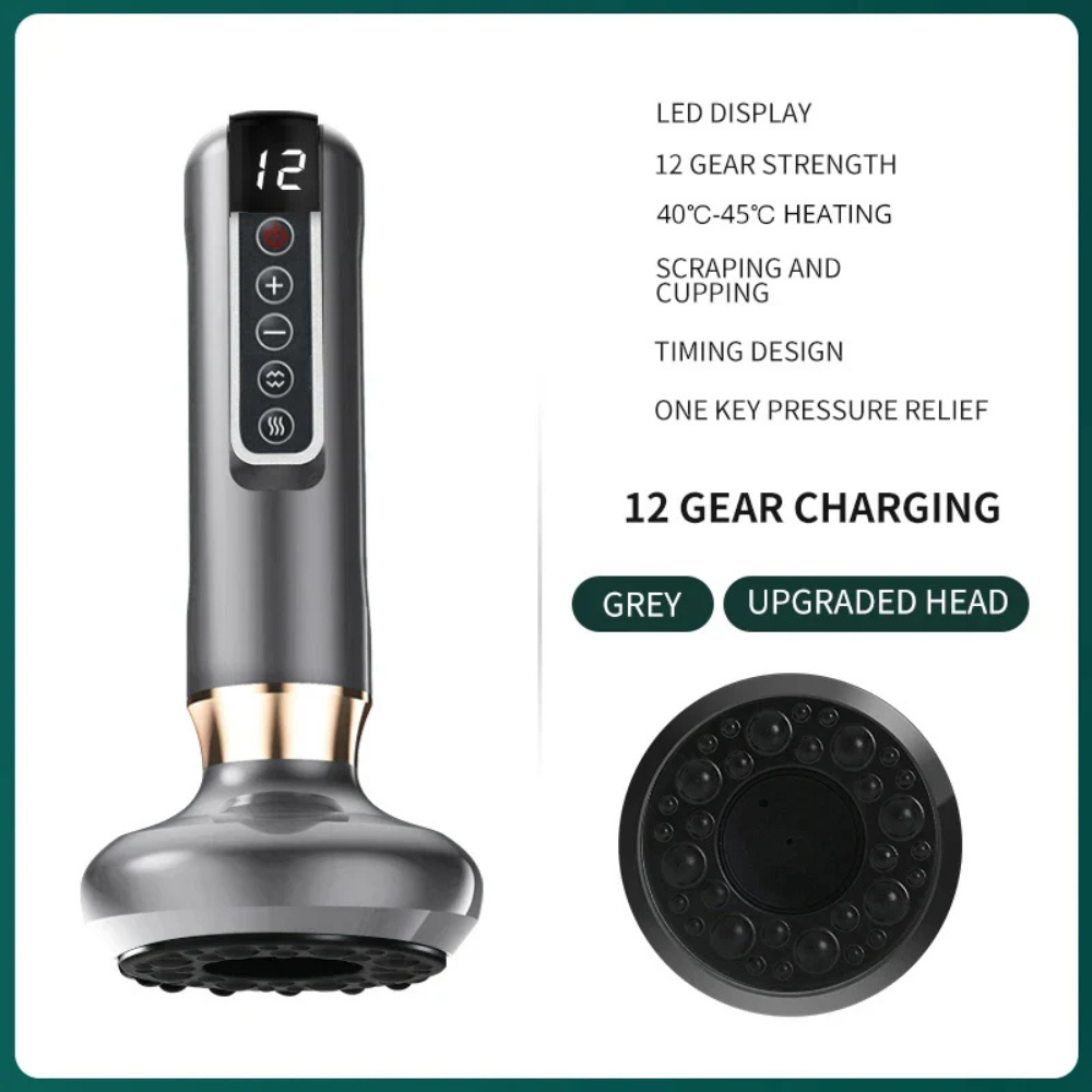 Electric cupping massager with adjustable suction and scraping - gray