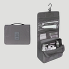 Toiletry bag with multiple compartments and hanging hook - gray