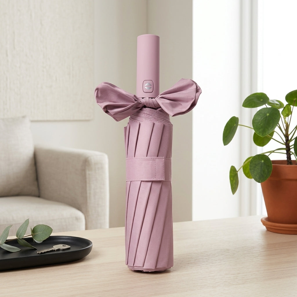 Folding Umbrella with 24 Ribs and Automatic Opening - różowy