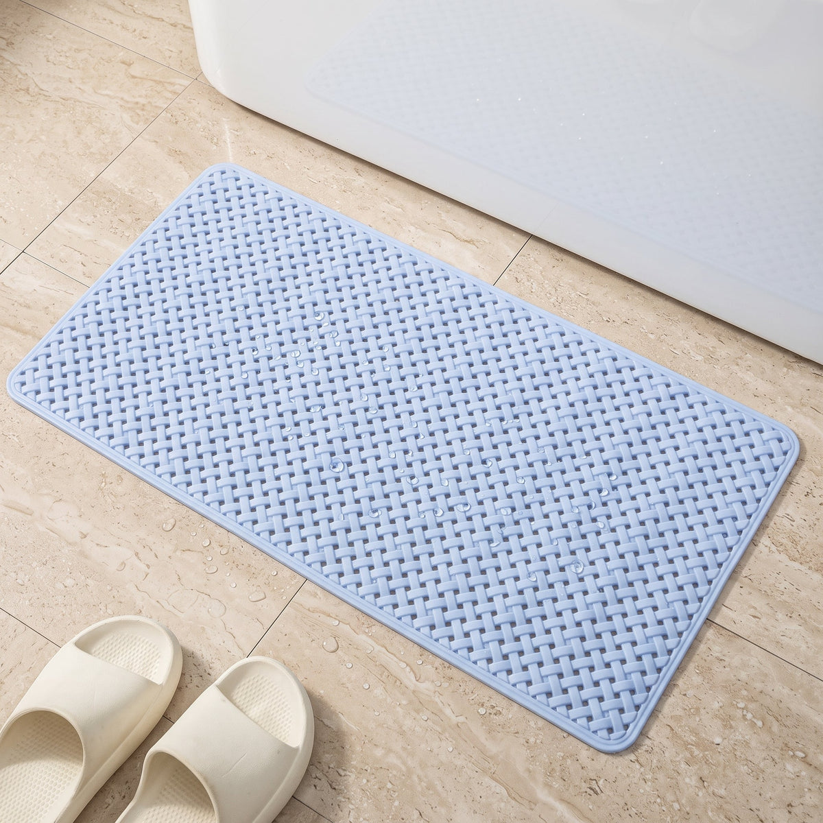 Shower Mat with Anti Slip Suction Cups - light blue