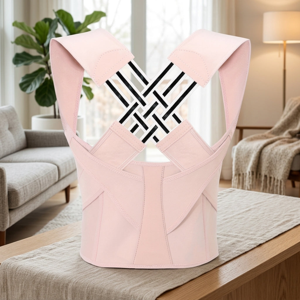 Posture Corrector with Adjustable Crossed Back Straps and Shoulder Support - pink