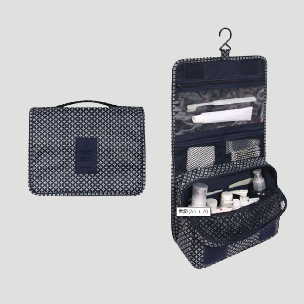 Toiletry bag with multiple compartments and hanging hook