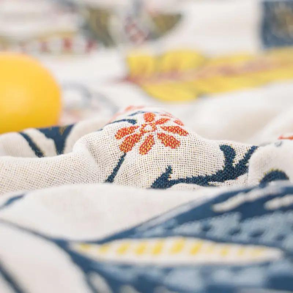 Throw Blanket for Sofa with Floral Fringed Edges
