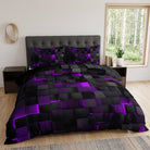 Bedding set with geometric duvet cover and pillowcases - violet