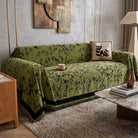Sofa Cover With Floral Pattern Anti Slip - olive green