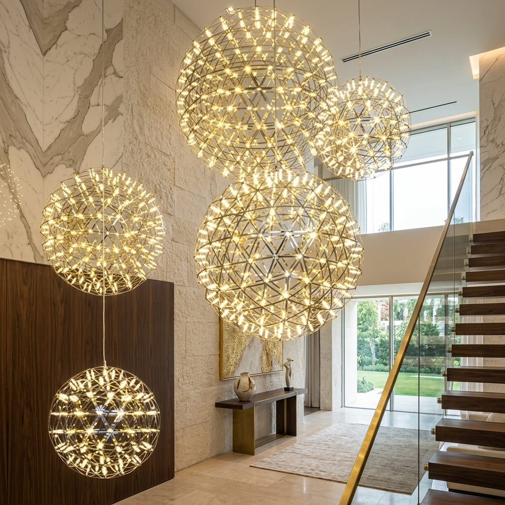 Chandelier light with orb pendants