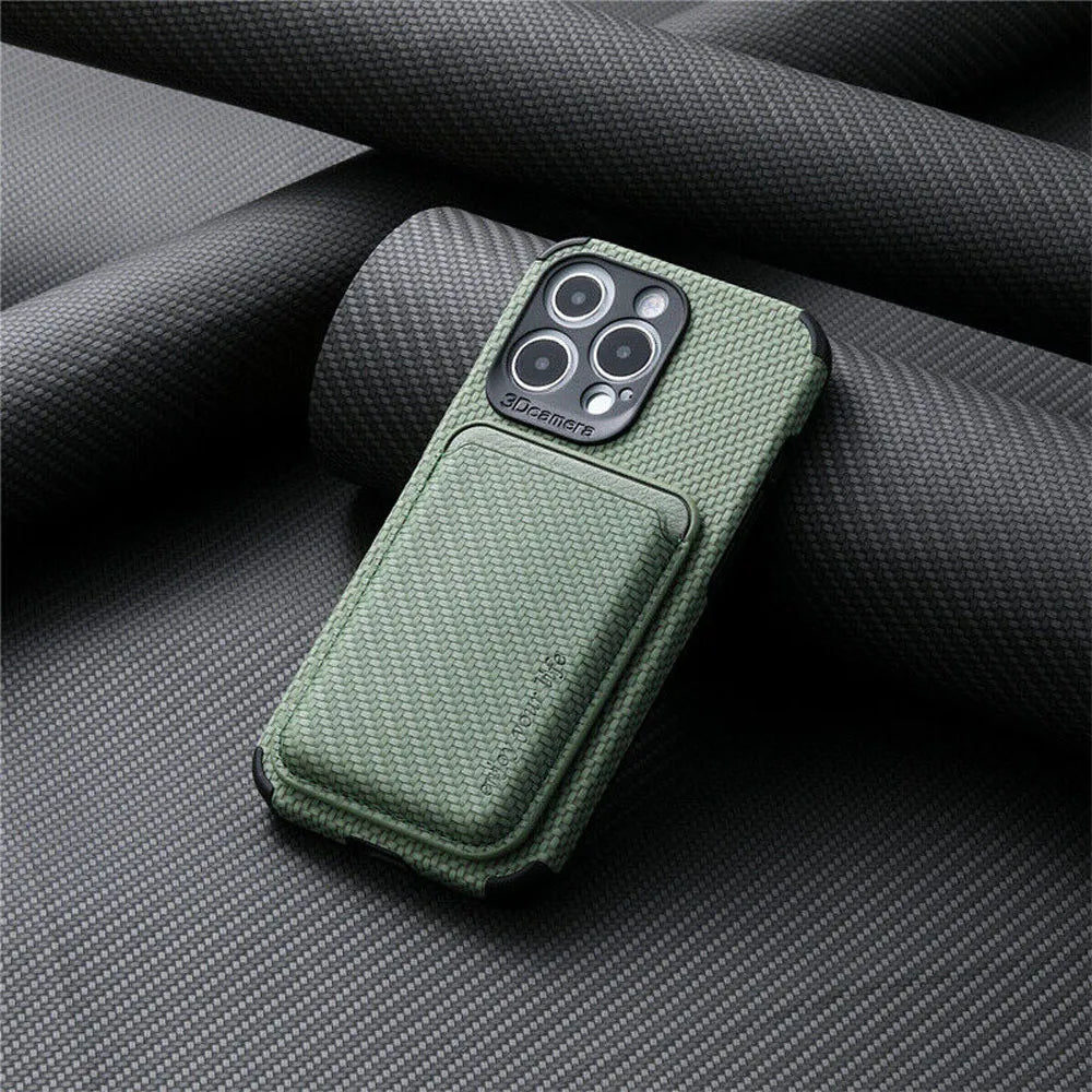 iPhone wallet case with card holder and protective edges - green