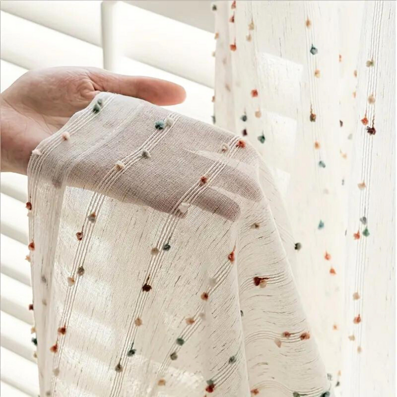 Sheer Window Curtain Panel With Geometric Pattern