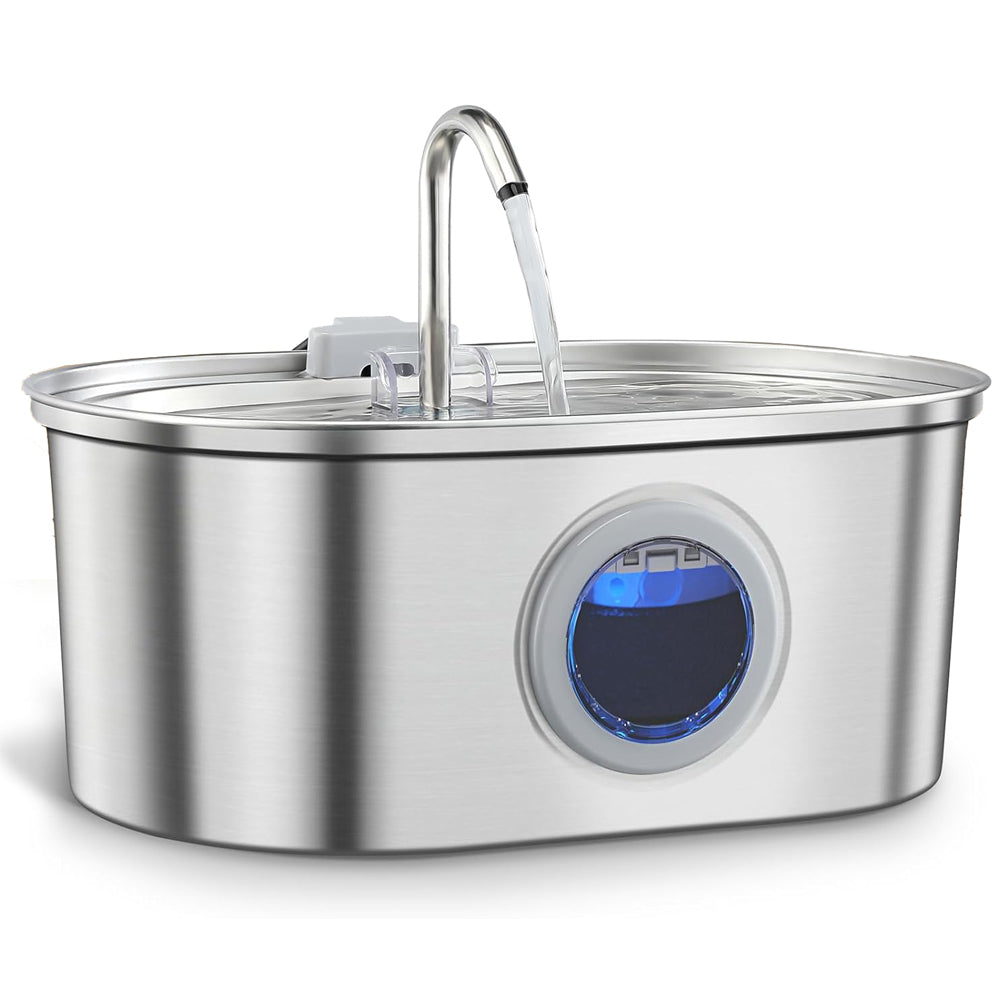 Pet water fountain with stainless steel body and automatic flow