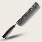 Japanese knife with Damascus steel blade and wooden handle