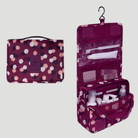 Toiletry bag with multiple compartments and hanging hook - wine red flowers