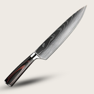 Japanese knife with Damascus steel blade and wooden handle