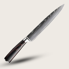 Japanese knife with Damascus steel blade and wooden handle