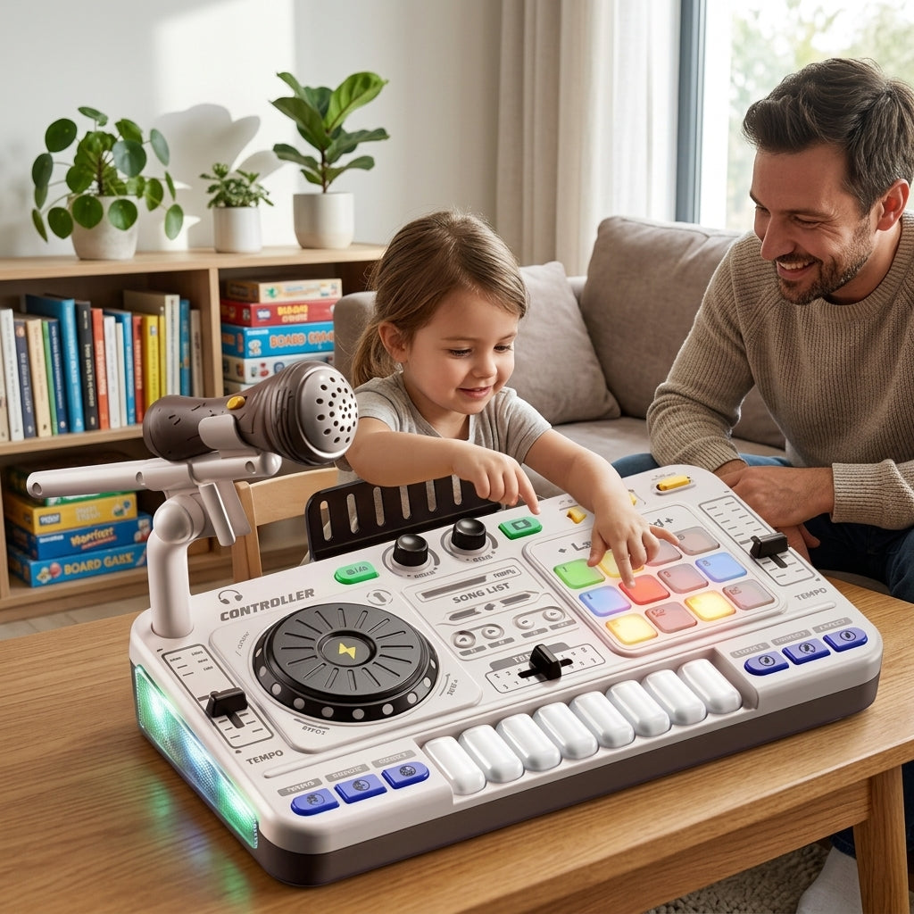DJ Mixer Toy for Kids with Microphone and Music Controls - white-bluetooth