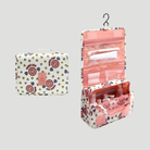 Toiletry bag with multiple compartments and hanging hook - pink smiley