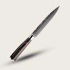 Japanese knife with Damascus steel blade and wooden handle